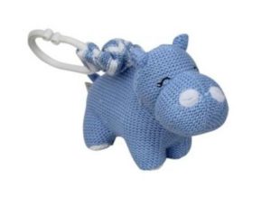 Knitted Hippo Pram Toy Blue