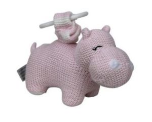 Knitted Hippo Pram Toy Pink