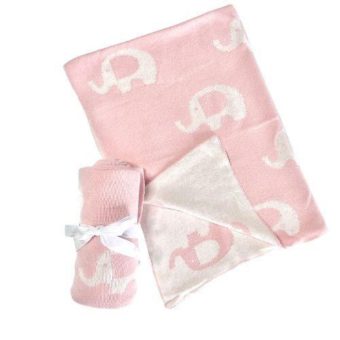 Pink Elephant Knitted Baby Blanket