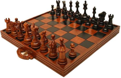 Teak Chess Case and 20cm Chess Pieces